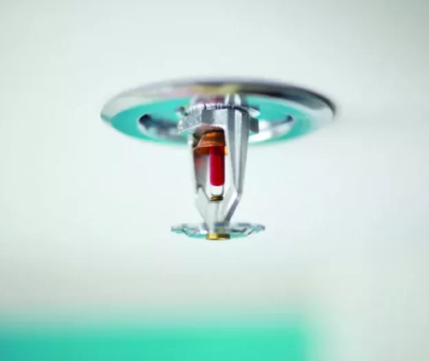 Close-up of a ceiling-mounted fire sprinkler head
