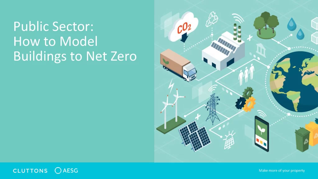 Cover of the Cluttons and AESG report "Public Sector: How to Model Buildings to Net Zero"