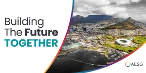 AESG "Building the Future Together" banner over an aerial view of Cape Town