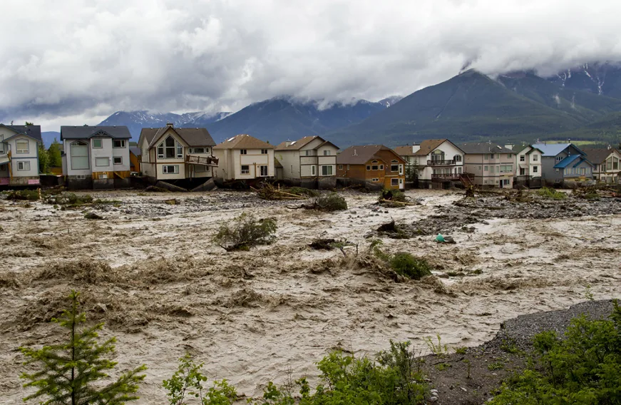 Damaged houses in Alberta, Canada