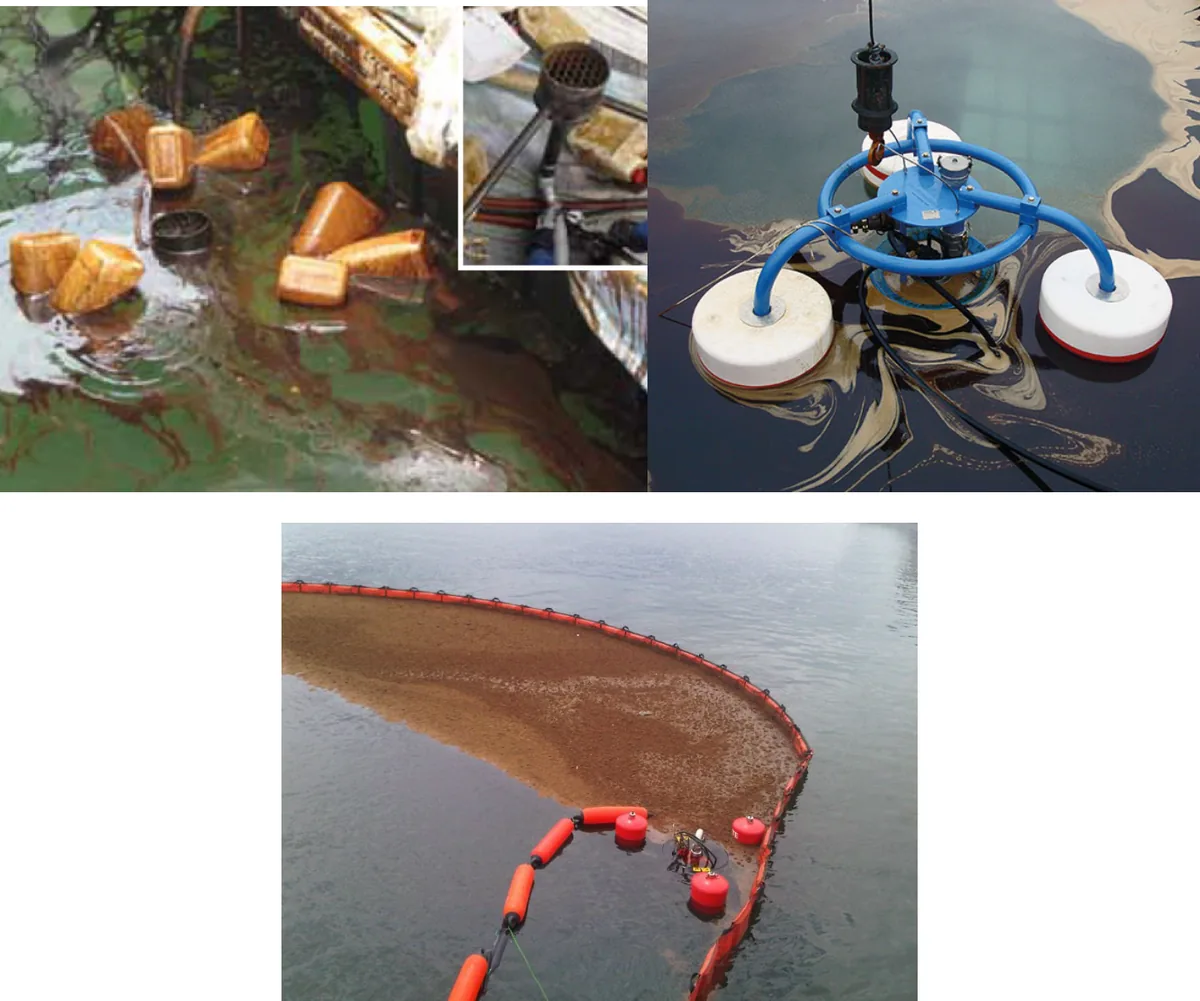Standard oil weir skimmers, an oil skimmer belt with booms, and an improvised oil skimmer